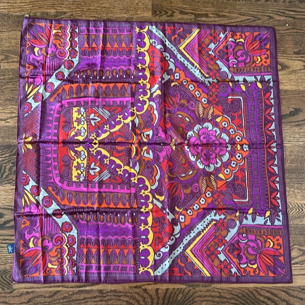Honey Purple Printed 100% Silk Scarf Foulard Made in Japan